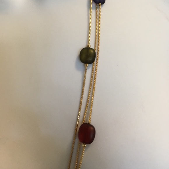 Triple Strand PHD Goldtone Chain Blue Bugandy Bead - Picture 3 of 4